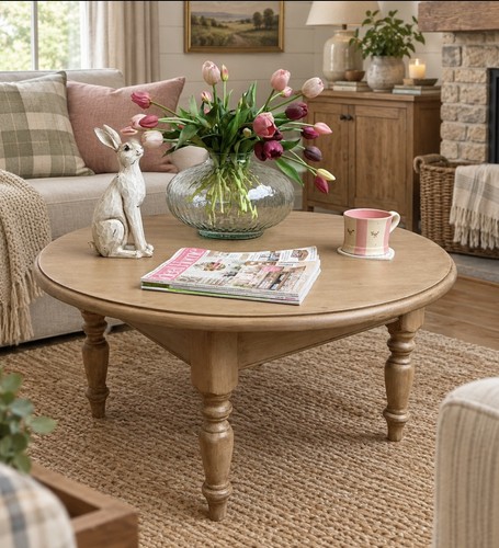Round wooden coffee table - round,